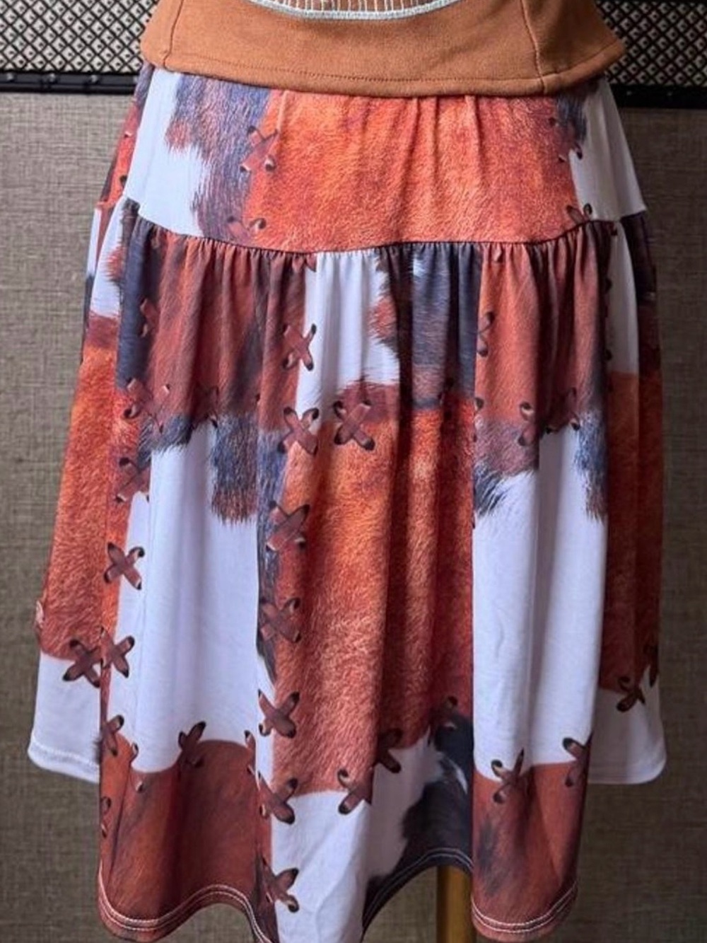 NWT Lucky & Blessed Cow Print Mini Skirt with Crosslace Detail